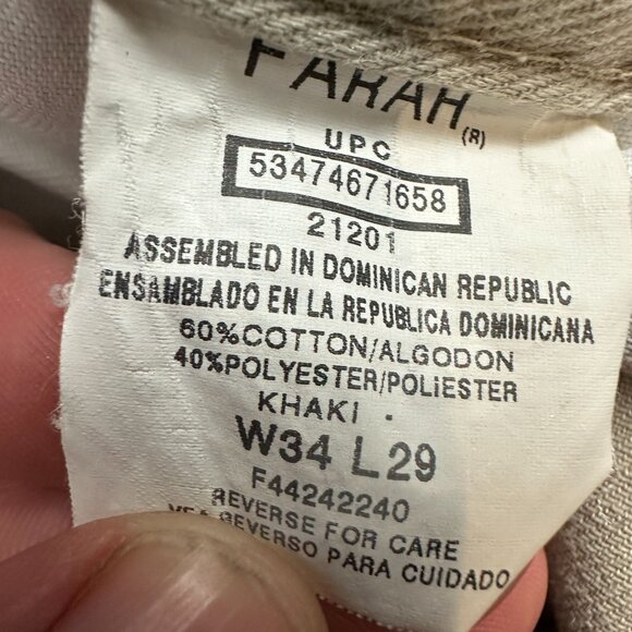 Farah Stretch Mens Khaki Tailored Trousers W34 L29 Cotton/Polyester Blend - Picture 6 of 7